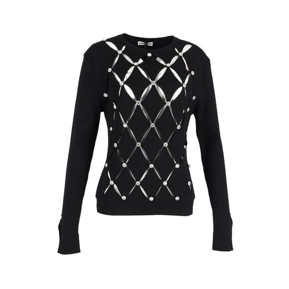 Paco Rabanne Crystal-Embellished Cutout Sweater in Black Merino Wool - Picture 1 of 3